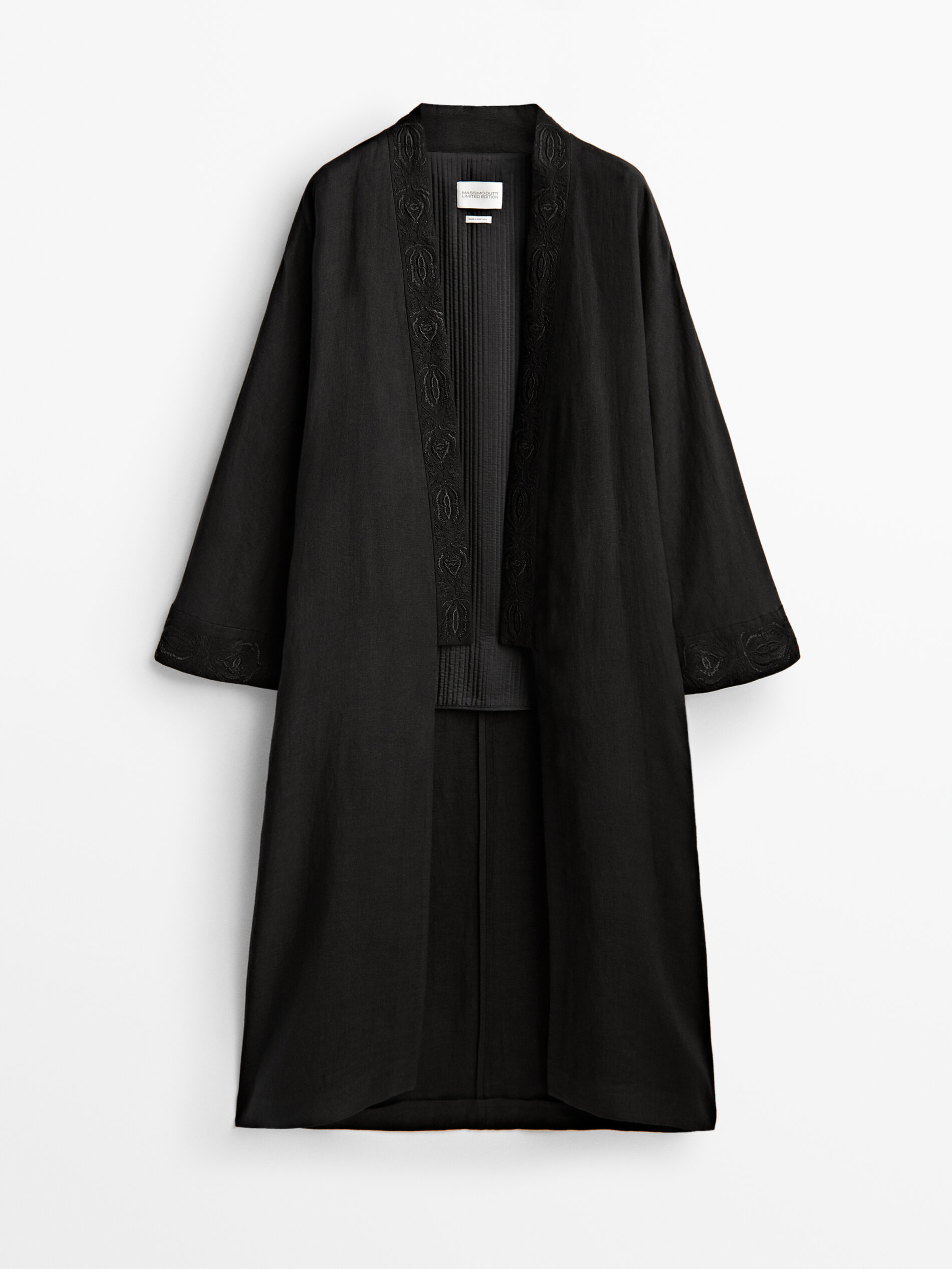 Long black linen kimono - Limited ...